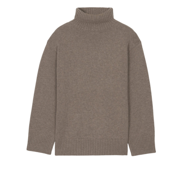 The Frankie Shop Odense Turtleneck Sweater - Brown - Oversized Minimalist Knitwear in Beige - Shop at Coveti