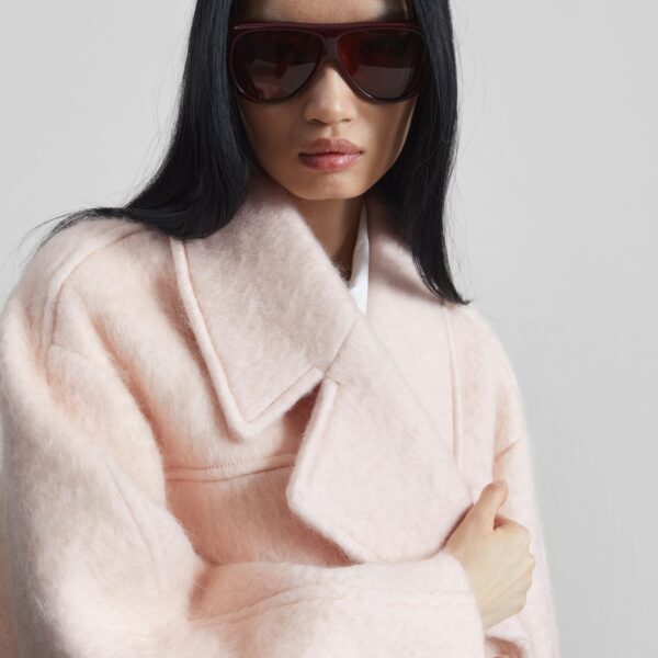 The Frankie Shop Odeone Brushed Wool Peacoat - Faded Pink - Oversized Minimalist Coats in Pink - Shop at Coveti