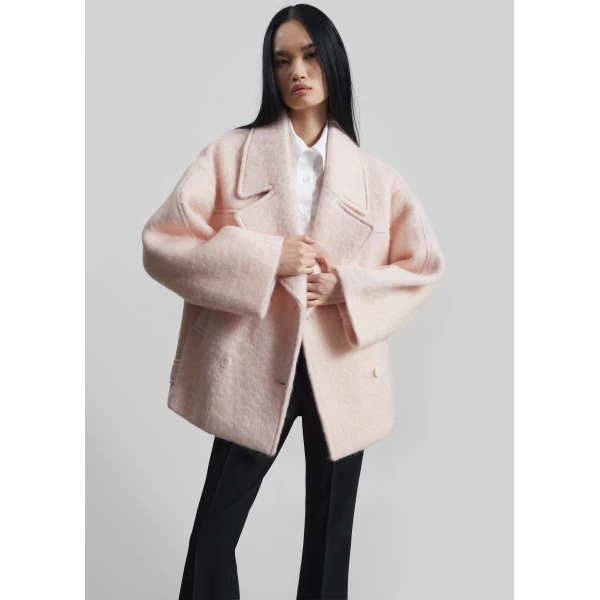 The Frankie Shop Odeone Brushed Wool Peacoat – Faded Pink Coat, view 5