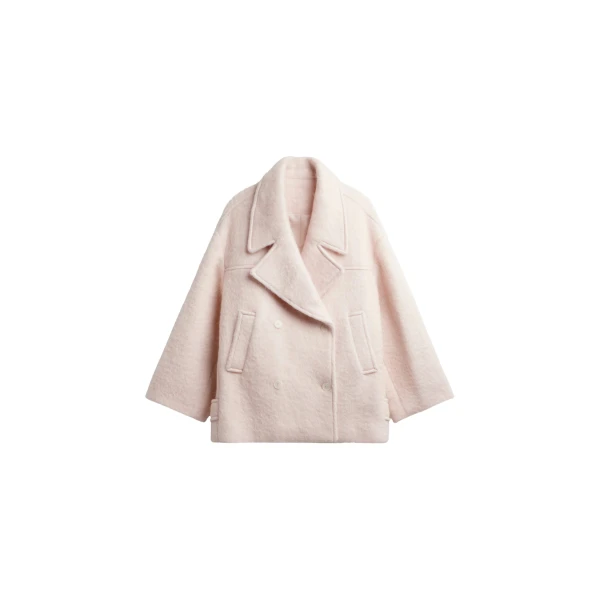 The Frankie Shop Odeone Brushed Wool Peacoat - Faded Pink - Oversized Minimalist Coats in Pink - Shop at Coveti