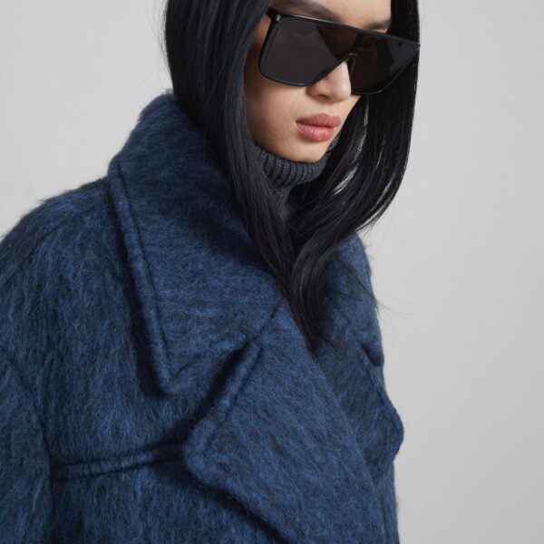 The Frankie Shop Odeone Brushed Wool Peacoat - Navy Melange - Oversized Minimalist Coats in Blue - Shop at Coveti