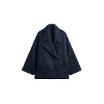 The Frankie Shop Odeone Brushed Wool Peacoat - Navy Melange - Oversized Minimalist Coats in Blue - Shop at Coveti