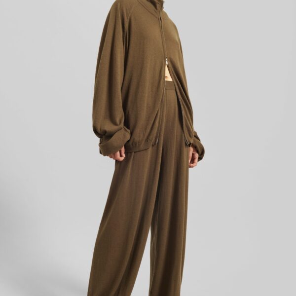 The Frankie Shop Olia Knit Joggers - Dark Camel - Oversized Minimalist Pants in Beige - Shop at Coveti