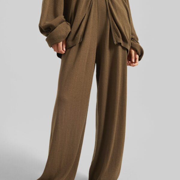 The Frankie Shop Olia Knit Joggers - Dark Camel - Oversized Minimalist Pants in Beige - Shop at Coveti