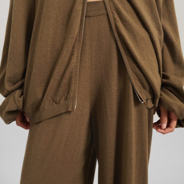 The Frankie Shop Olia Knit Joggers - Dark Camel - Oversized Minimalist Pants in Beige - Shop at Coveti