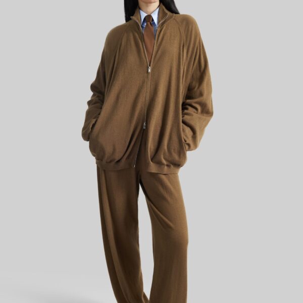 The Frankie Shop Olia Knit Joggers - Dark Camel - Oversized Minimalist Pants in Beige - Shop at Coveti