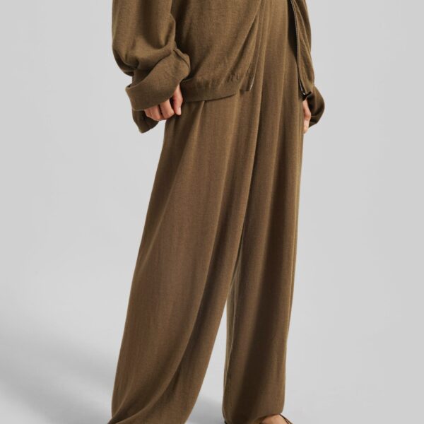 The Frankie Shop Olia Knit Joggers - Dark Camel - Oversized Minimalist Pants in Beige - Shop at Coveti