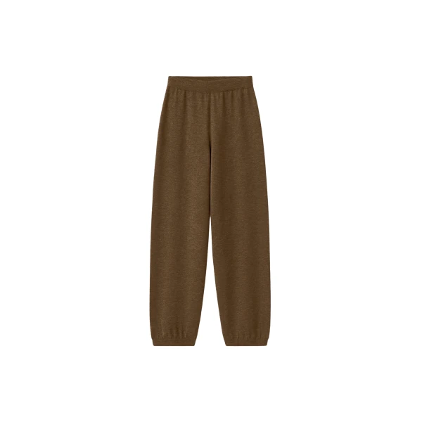 The Frankie Shop Olia Knit Joggers - Dark Camel - Oversized Minimalist Pants in Beige - Shop at Coveti