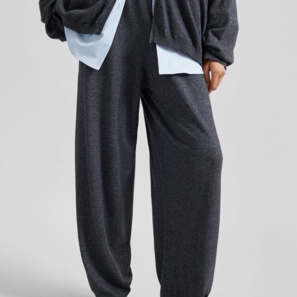 The Frankie Shop Olia Knit Joggers - Dark Grey Melange - Oversized Minimalist Pants in Grey - Shop at Coveti
