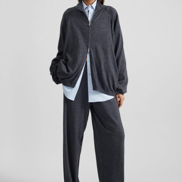 The Frankie Shop Olia Knit Joggers - Dark Grey Melange - Oversized Minimalist Pants in Grey - Shop at Coveti