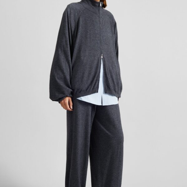 The Frankie Shop Olia Knit Joggers - Dark Grey Melange - Oversized Minimalist Pants in Grey - Shop at Coveti