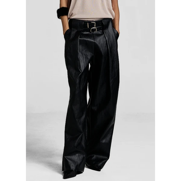 The Frankie Shop Olivet Faux Leather Trousers – Black, view 2