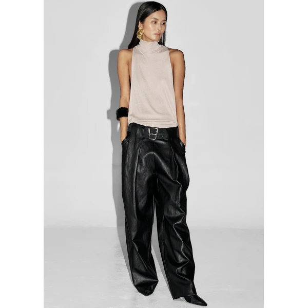The Frankie Shop Olivet Faux Leather Trousers – Black, view 3