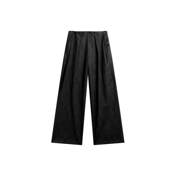 The Frankie Shop Olivet Faux Leather Trousers - Black - Oversized Minimalist Pants in Black - Shop at Coveti