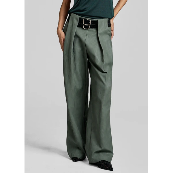 The Frankie Shop Olivet Faux Leather Trousers – Moss Green, view 2