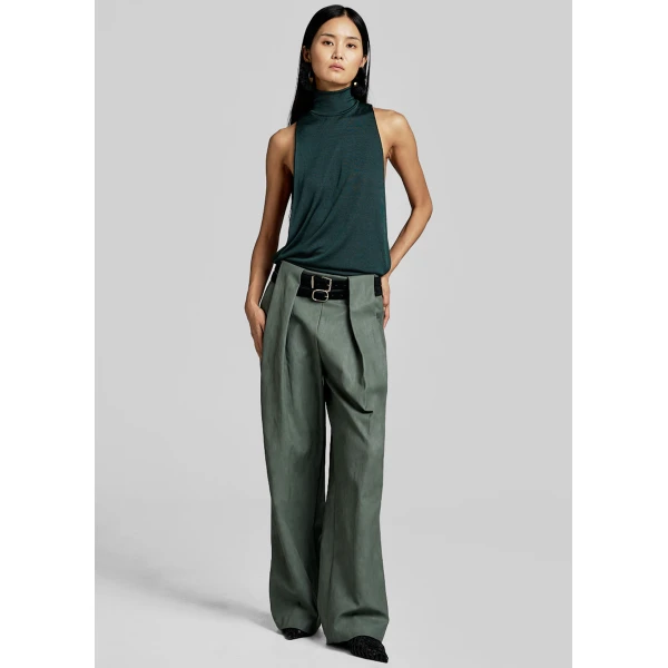 The Frankie Shop Olivet Faux Leather Trousers – Moss Green, view 3