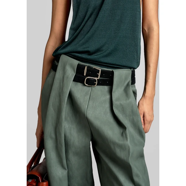 The Frankie Shop Olivet Faux Leather Trousers – Moss Green, view 4
