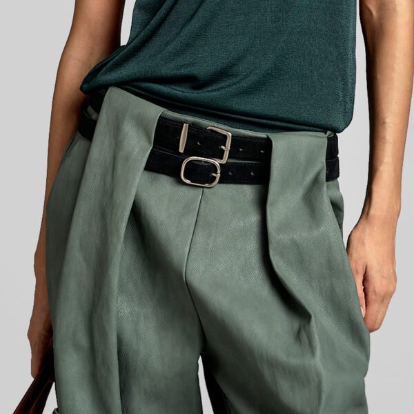 The Frankie Shop Olivet Faux Leather Trousers - Moss Green - Oversized Minimalist Pants in Green - Shop at Coveti