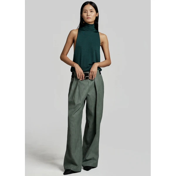 The Frankie Shop Olivet Faux Leather Trousers – Moss Green, view 5