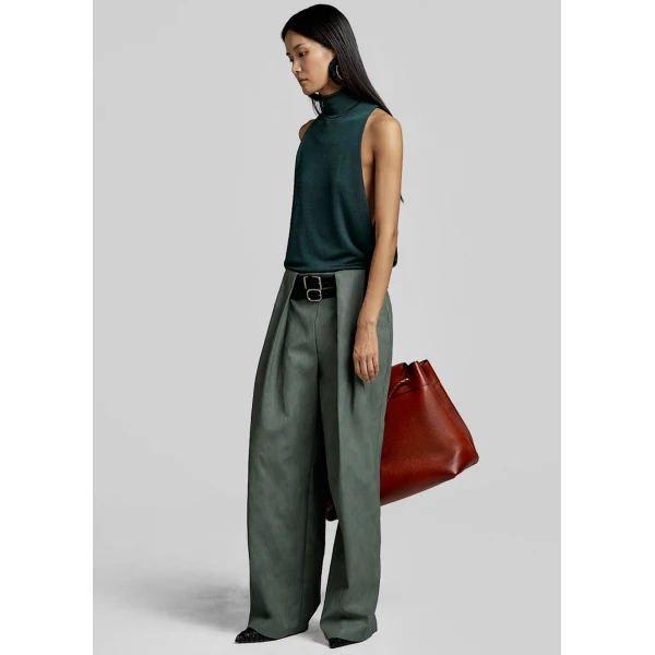 The Frankie Shop Olivet Faux Leather Trousers – Moss Green, view 6