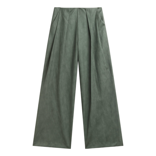 The Frankie Shop Olivet Faux Leather Trousers - Moss Green - Oversized Minimalist Pants in Green - Shop at Coveti