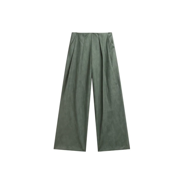 The Frankie Shop Olivet Faux Leather Trousers - Moss Green - Oversized Minimalist Pants in Green - Shop at Coveti