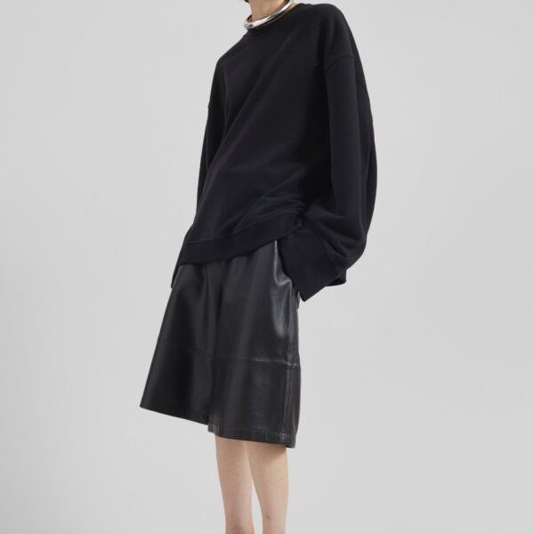The Frankie Shop Olivia Leather Bermuda Shorts - Black - Oversized Minimalist Shorts in Black - Shop at Coveti
