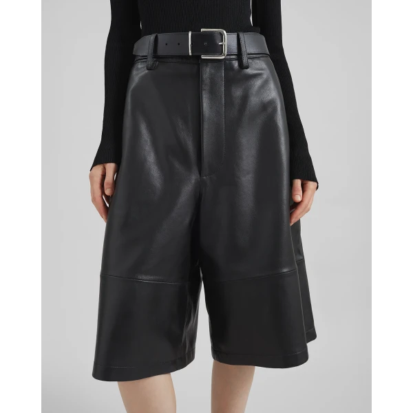 The Frankie Shop Olivia Leather Bermuda Shorts – Black, view 3