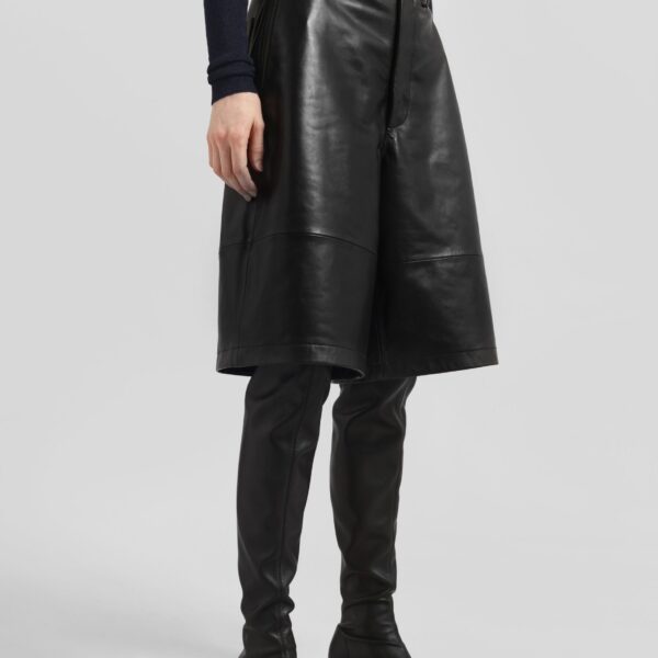 The Frankie Shop Olivia Leather Bermuda Shorts - Black - Oversized Minimalist Shorts in Black - Shop at Coveti