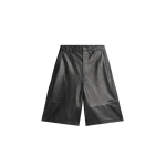 The Frankie Shop Olivia Leather Bermuda Shorts - Black - Oversized Minimalist Shorts in Black - Shop at Coveti