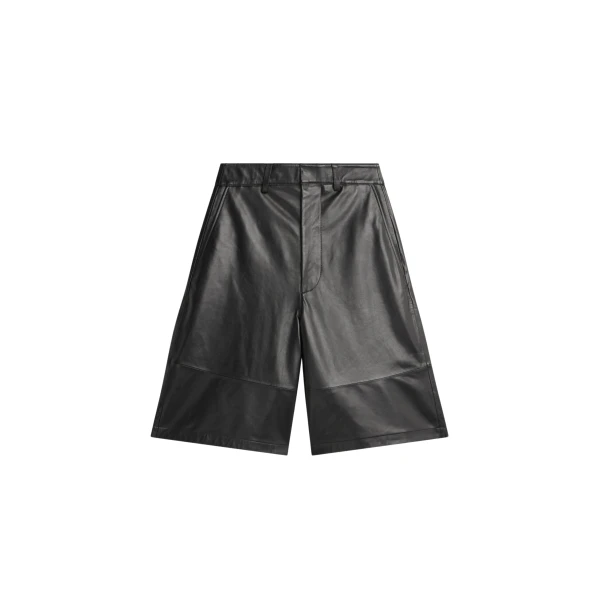 The Frankie Shop Olivia Leather Bermuda Shorts - Black - Oversized Minimalist Shorts in Black - Shop at Coveti
