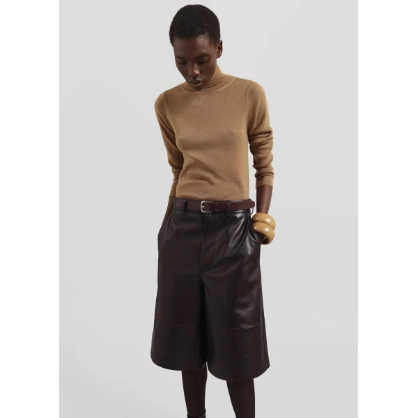 The Frankie Shop Olivia Leather Bermuda Shorts – Dark Brown, view 2
