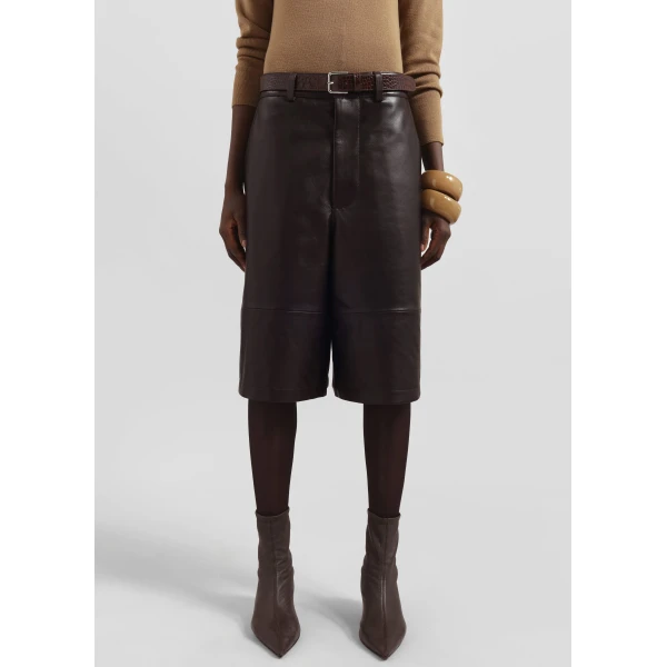 The Frankie Shop Olivia Leather Bermuda Shorts – Dark Brown, view 3