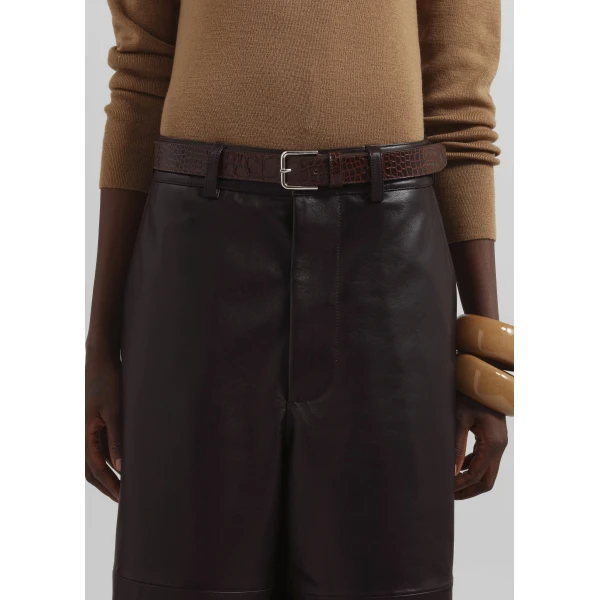 The Frankie Shop Olivia Leather Bermuda Shorts – Dark Brown, view 5