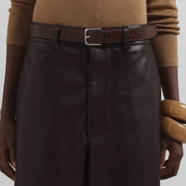The Frankie Shop Olivia Leather Bermuda Shorts - Dark Brown - Oversized Minimalist Shorts in Beige - Shop at Coveti