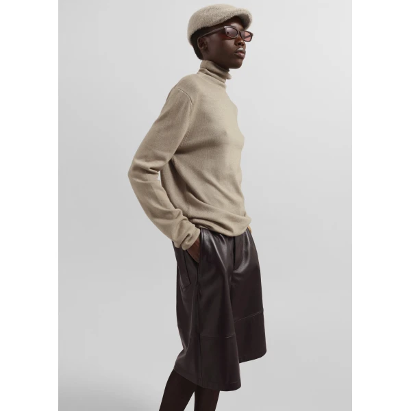 The Frankie Shop Olivia Leather Bermuda Shorts – Dark Brown, view 6