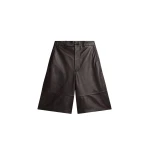 The Frankie Shop Olivia Leather Bermuda Shorts - Dark Brown - Oversized Minimalist Shorts in Beige - Shop at Coveti
