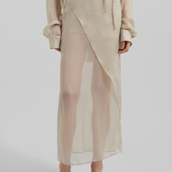The Frankie Shop Oria Sheer Silk Chiffon Wrap Skirt - Beige - Oversized Minimalist Skirts in Beige - Shop at Coveti