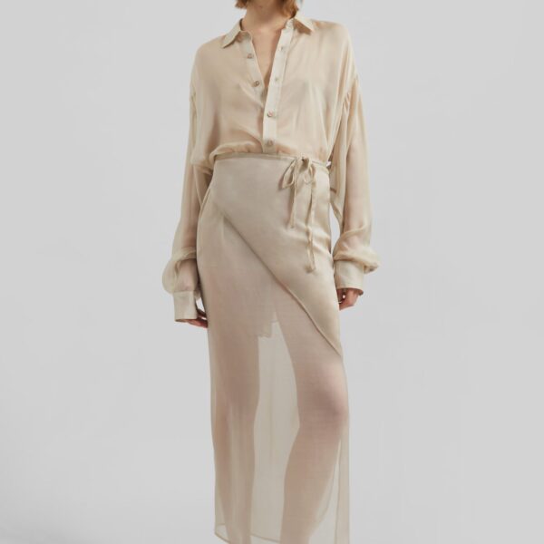 The Frankie Shop Oria Sheer Silk Chiffon Wrap Skirt - Beige - Oversized Minimalist Skirts in Beige - Shop at Coveti