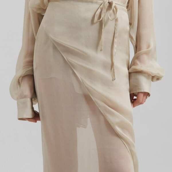 The Frankie Shop Oria Sheer Silk Chiffon Wrap Skirt - Beige - Oversized Minimalist Skirts in Beige - Shop at Coveti