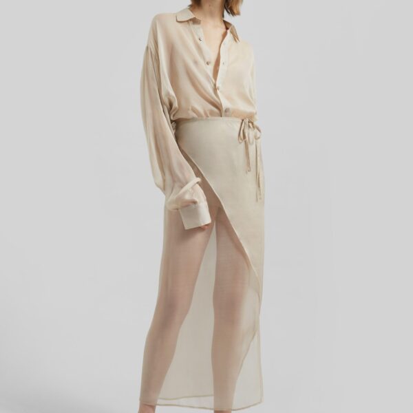 The Frankie Shop Oria Sheer Silk Chiffon Wrap Skirt - Beige - Oversized Minimalist Skirts in Beige - Shop at Coveti