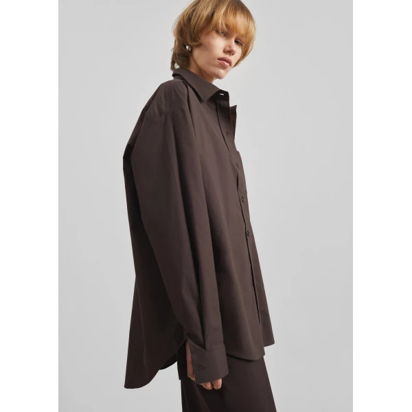 The Frankie Shop Ornella Side Button-Up Shirt – Brown, view 4