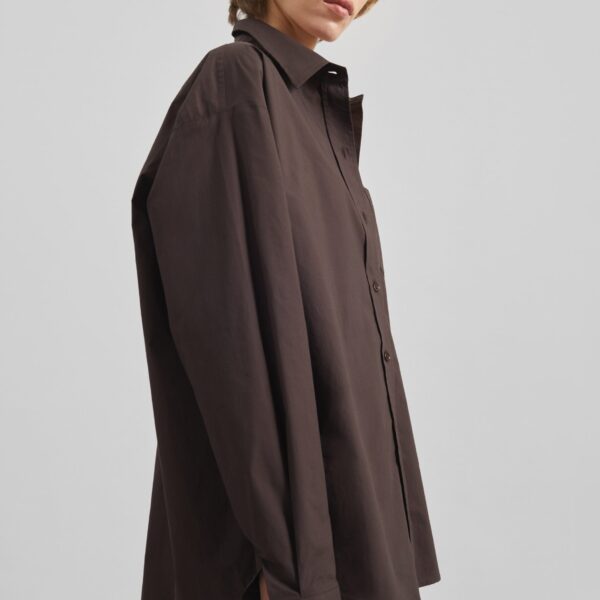 The Frankie Shop Ornella Side Button-Up Shirt - Brown - Oversized Minimalist Tops in Beige - Shop at Coveti