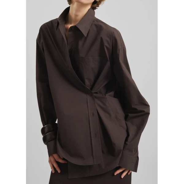The Frankie Shop Ornella Side Button-Up Shirt – Brown, view 5