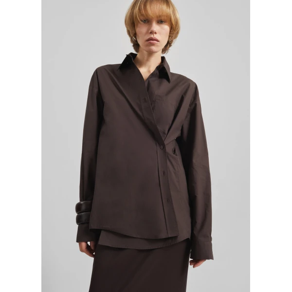 The Frankie Shop Ornella Side Button-Up Shirt – Brown, view 6