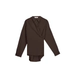 The Frankie Shop Ornella Side Button-Up Shirt - Brown - Oversized Minimalist Tops in Beige - Shop at Coveti