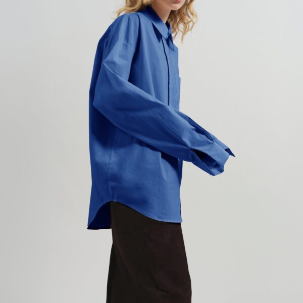 The Frankie Shop Ornella Side Button-Up Shirt - Cobalt - Oversized Minimalist Tops in Blue - Shop at Coveti