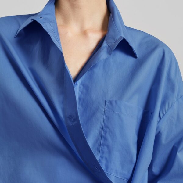 The Frankie Shop Ornella Side Button-Up Shirt - Cobalt - Oversized Minimalist Tops in Blue - Shop at Coveti