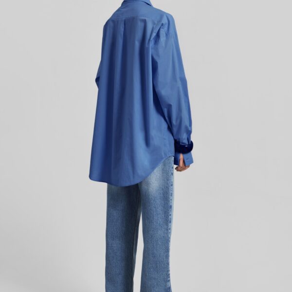 The Frankie Shop Ornella Side Button-Up Shirt - Cobalt - Oversized Minimalist Tops in Blue - Shop at Coveti