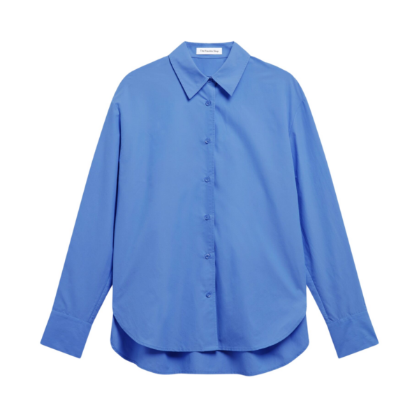 The Frankie Shop Ornella Side Button-Up Shirt - Cobalt - Oversized Minimalist Tops in Blue - Shop at Coveti